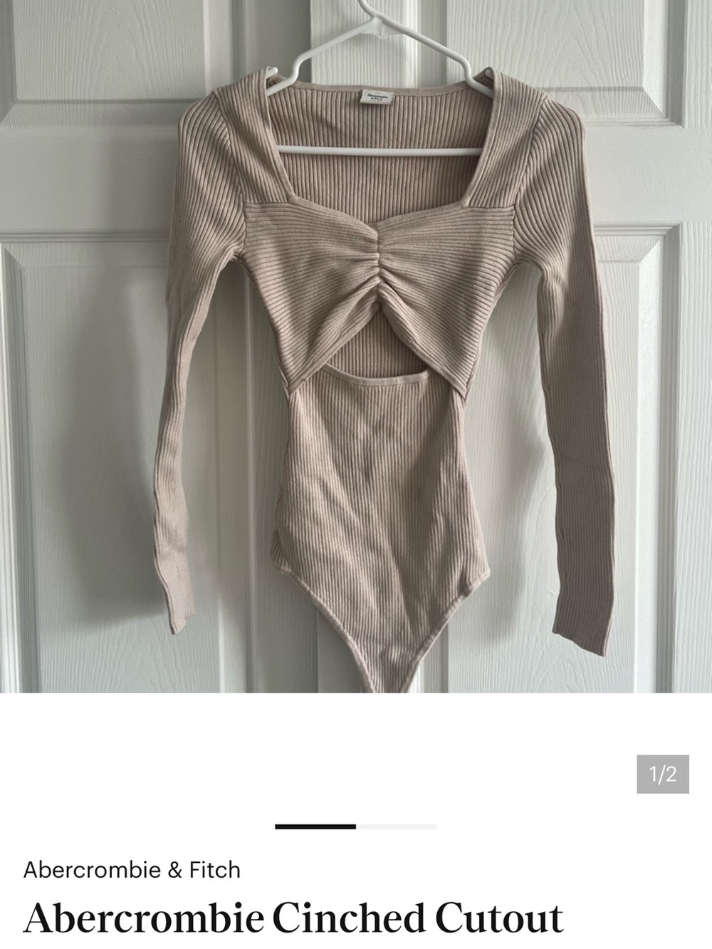 Abercrombie & Fitch Women's Beige Ribbed Cinched Cutout Bodysuit